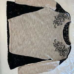 Signature Beige Sweater with Black Lace Accents